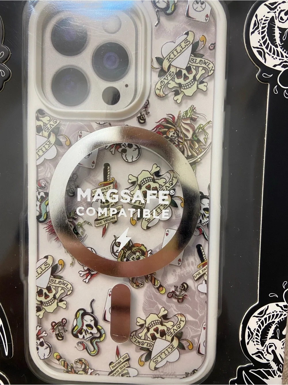 Ed Hardy Tattoo Print MagSafe Compatible Phone Case Skulls Y2K iPhone 16 Pro NWT